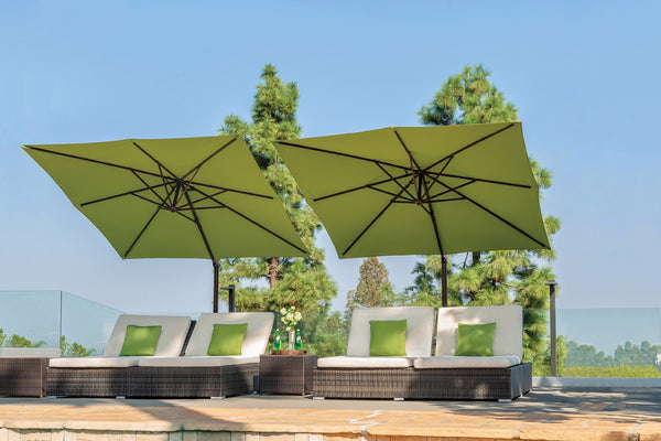 Simply Shade - Treasure Garden Skye 8.6' Square, with Cross Bar Stand in Sunbrella Fabric Navy / Bronze  8.6' Square