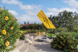 Simply Shade - Treasure Garden Skye 8.6' Square, with Cross Bar Stand in Sunbrella Fabric Cast Silver / Black  8.6' Square