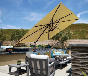 Simply Shade - Treasure Garden Skye 8.6' Square, with Cross Bar Stand in Solefin Fabric Taupe / Black  8.6' Square