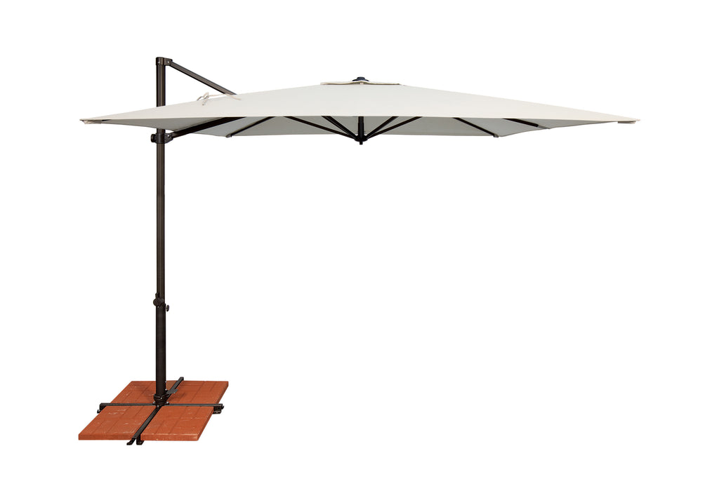 Simply Shade - Treasure Garden Skye 8.6' Square, with Cross Bar Stand in Sunbrella Fabric Cast Silver / Black  8.6' Square