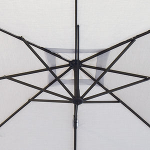 Simply Shade - Treasure Garden Skye 8.6' Square, with Cross Bar Stand in Sunbrella Fabric Cast Silver / Black  8.6' Square
