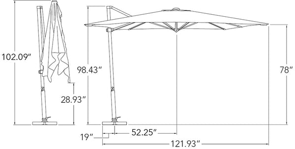 Simply Shade - Treasure Garden Skye 8.6' Square, with Cross Bar Stand in Sunbrella Fabric Cast Silver / Black  8.6' Square