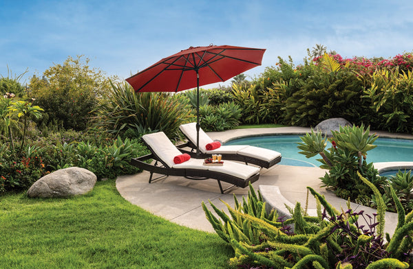 Simply Shade - Treasure Garden Aruba 9' Octagon Auto Tilt in Sunbrella Fabric Astoria Sunset Stripe / Bronze 9' Octagon