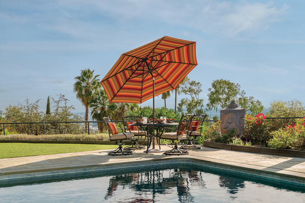 Simply Shade - Treasure Garden Catalina 9' Octagon Push Button Tilt in Sunbrella Fabric Gateway Mist Stripe / Bronze  9' Octagon