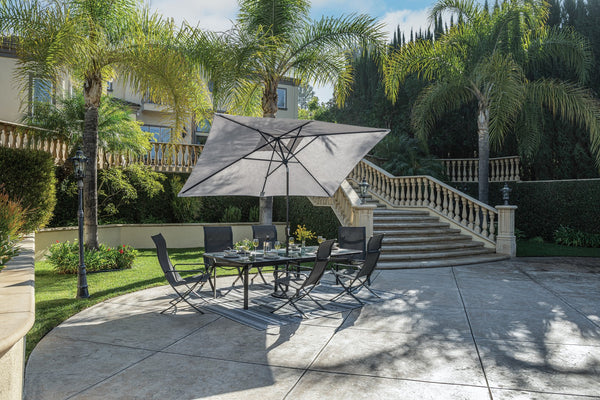 Simply Shade - Treasure Garden Catalina 6.6' x 10' Rectangle Push Button Tilt in Solefin Fabric Taupe / Black  6.6' x 10' Rectangle