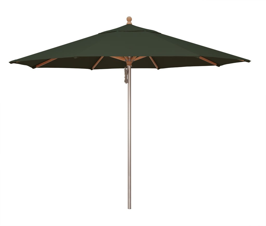 Simply Shade - Treasure Garden Ibiza 11' Wood / Aluminum in Solefin Fabric Forest Green / Silver Anodized / Hardwood 11' Octagon