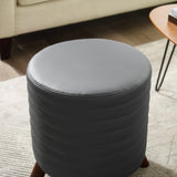 Rivard Round Faux Leather Stool, Grey 