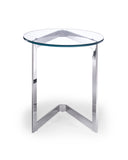 Jasmine Side Table, Round Clear Glass, Stainless Steel Base