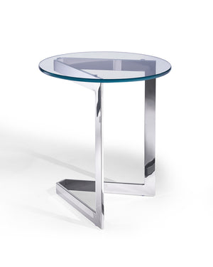 Jasmine Side Table, Round Clear Glass, Stainless Steel Base