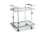 Vegas Side Table/ Bar Cart, Clear Glass, Stainless Steel Base On Castors