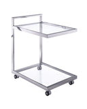 Sandra Side Table/ Bar Cart, Clear Glass, Stainless Steel Base On Castors