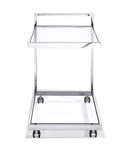 Sandra Side Table/ Bar Cart, Clear Glass, Stainless Steel Base On Castors