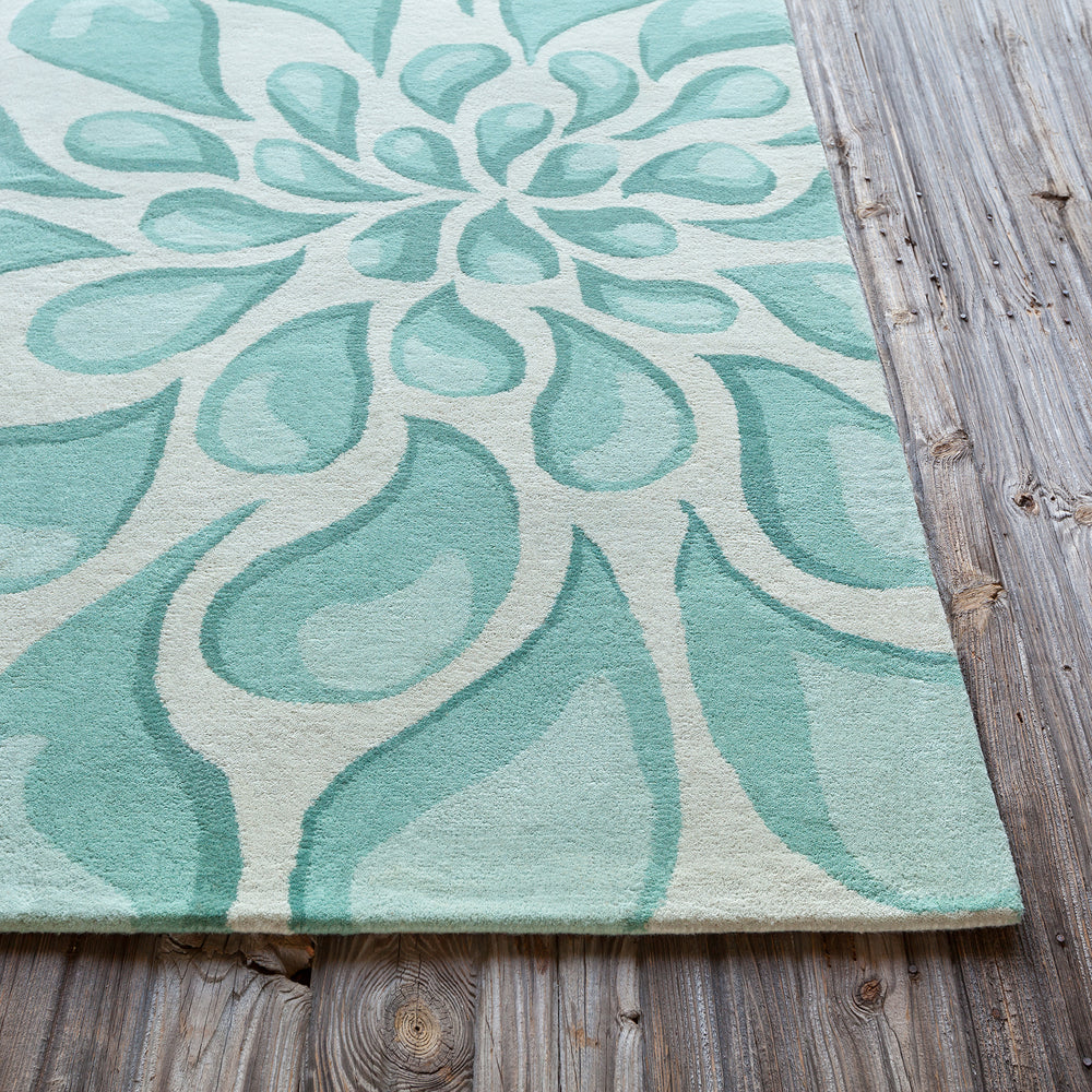 Chandra Rugs Stella 100% Wool Hand-Tufted Contemporary Wool Rug Beige/Light Aqua 8' x 10'