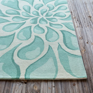 Chandra Rugs Stella 100% Wool Hand-Tufted Contemporary Wool Rug Beige/Light Aqua 8' x 10'