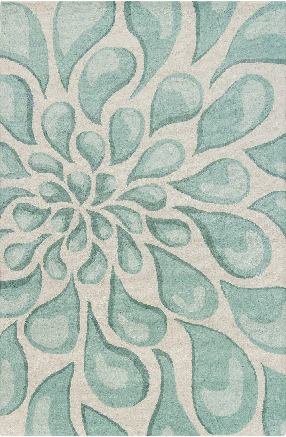 Chandra Rugs Stella 100% Wool Hand-Tufted Contemporary Wool Rug Beige/Light Aqua 8' x 10'