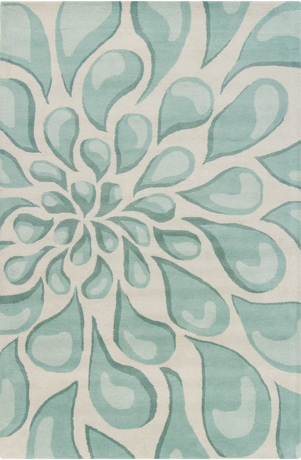 Chandra Rugs Stella 100% Wool Hand-Tufted Contemporary Wool Rug Beige/Light Aqua 8' x 10'