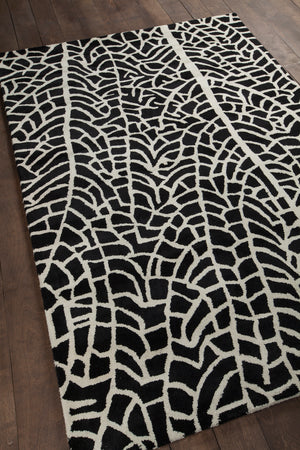 Chandra Rugs Stella 100% Wool Hand-Tufted Contemporary Wool Rug Black/Ivory 8' x 10'