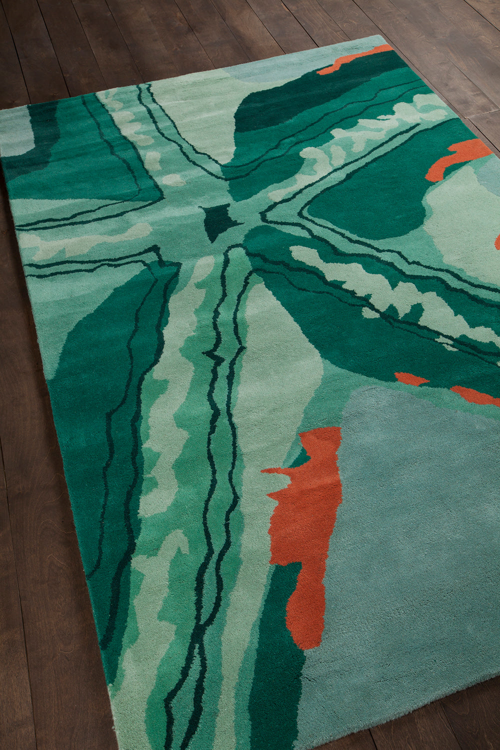 Chandra Rugs Stella 100% Wool Hand-Tufted Contemporary Wool Rug Aqua/Green/Orange 8' x 10'