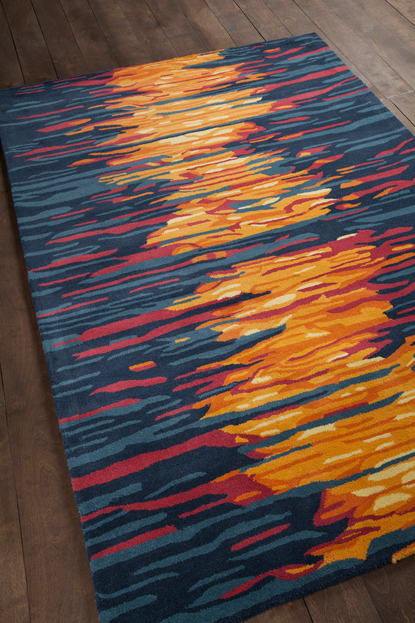 Chandra Rugs Stella 100% Wool Hand-Tufted Contemporary Wool Rug Blue/Grey/Red/Orange 8' x 10'