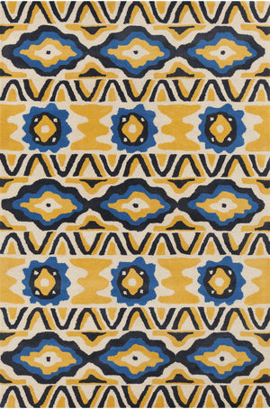 Chandra Rugs Stella 100% Wool Hand-Tufted Contemporary Wool Rug Cream/Yellow/Blue/Black 8' x 10'