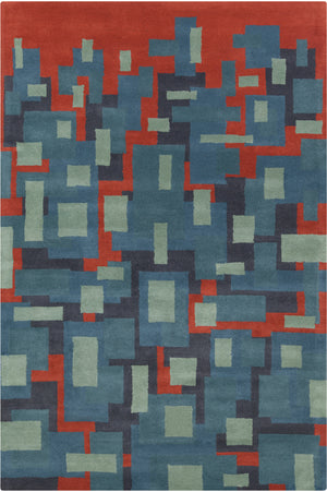 Chandra Rugs Stella 100% Wool Hand-Tufted Contemporary Wool Rug Blue/Red/Charcoal 8' x 10'