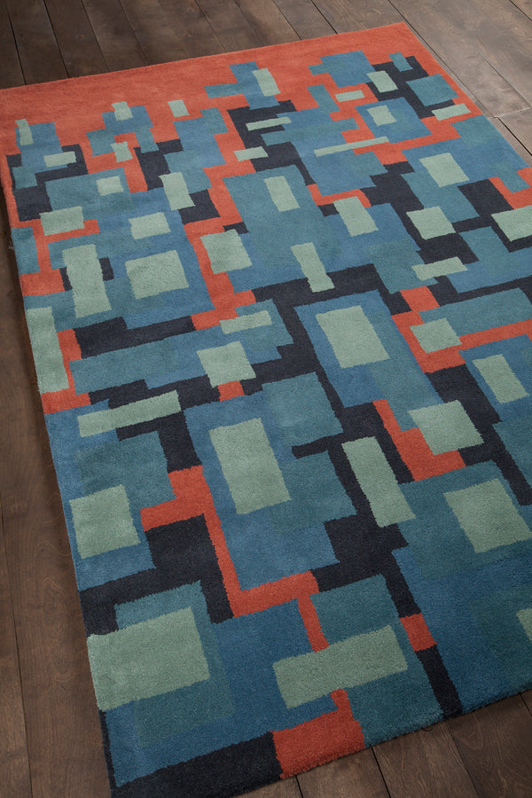 Chandra Rugs Stella 100% Wool Hand-Tufted Contemporary Wool Rug Blue/Red/Charcoal 8' x 10'