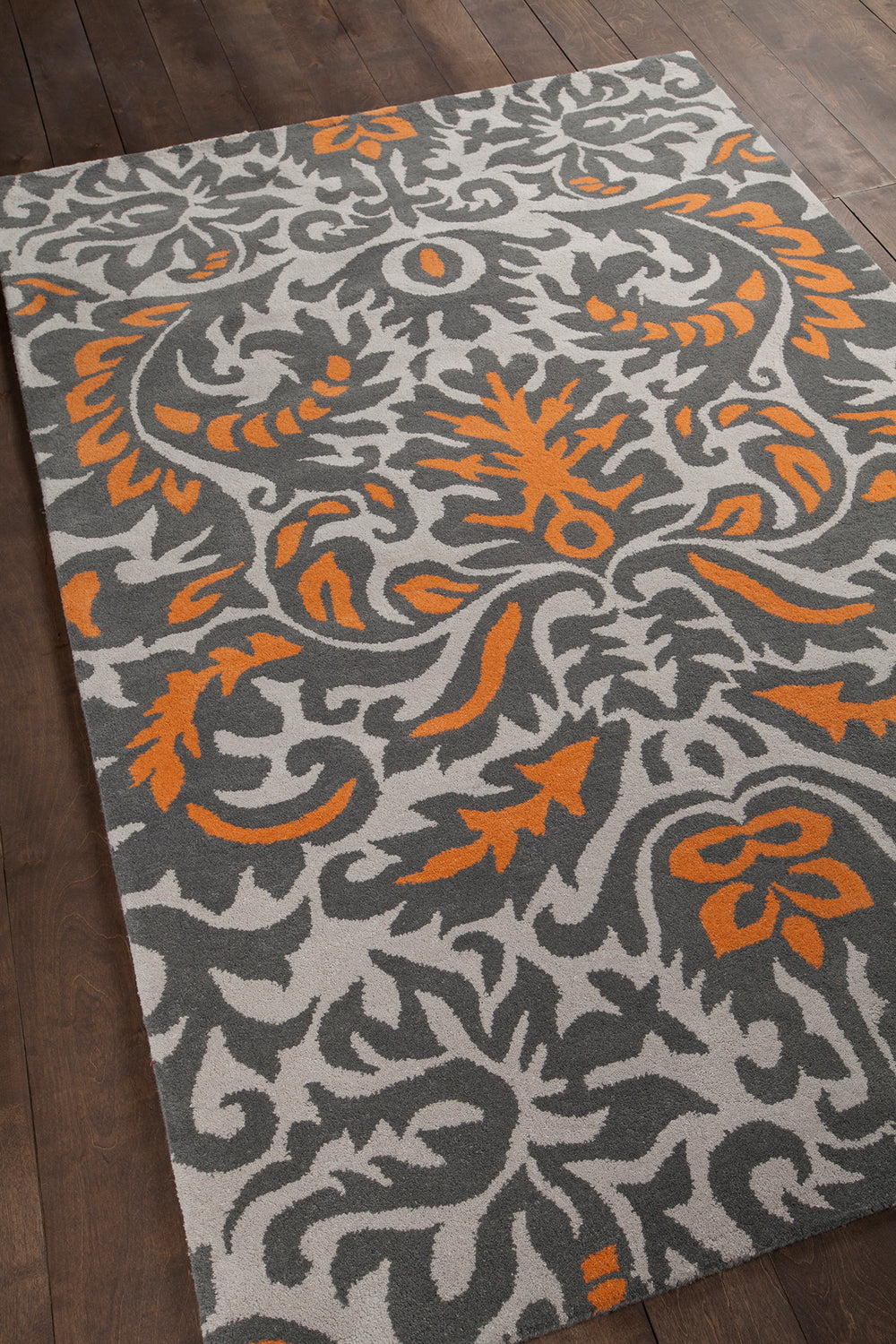 Chandra Rugs Stella 100% Wool Hand-Tufted Contemporary Wool Rug Grey/White/Orange 8' x 10'