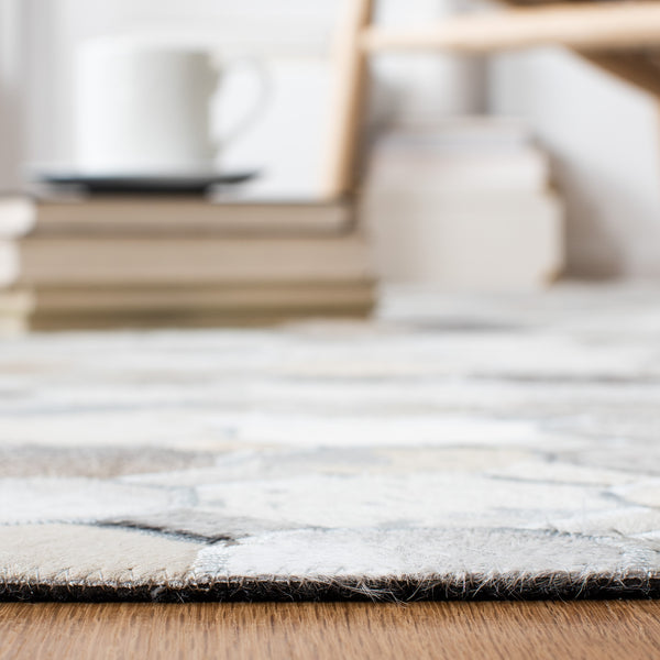 Studio Leather 227 Flat Weave 100% Hair On Leather Pile 0 Rug Ivory / Grey 100% Hair on Leather Pile STL227F-5