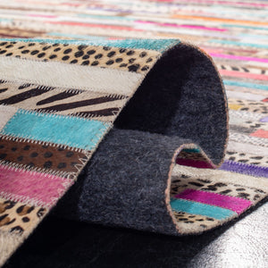 Safavieh Studio Leather 800 Hand Woven 70% Leather and 30% Felted Cloth Natural Hide Rug STL808A-6R