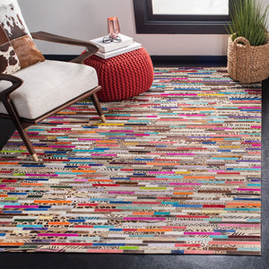 Safavieh Studio Leather 800 Hand Woven 70% Leather and 30% Felted Cloth Natural Hide Rug STL808A-6R