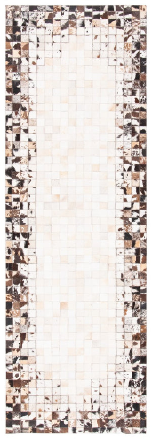 Studio Leather 800 Natural Hide Hand Woven 70% Leather, 30% Felted Cloth Rug Beige / Brown