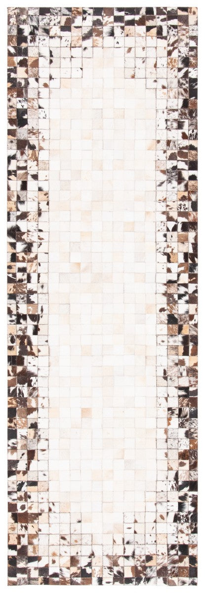 Studio Leather 800 Natural Hide Hand Woven 70% Leather, 30% Felted Cloth Rug Beige / Brown