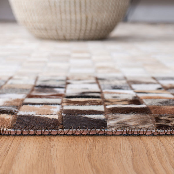 Studio Leather 800 Natural Hide Hand Woven 70% Leather, 30% Felted Cloth Rug Beige / Brown