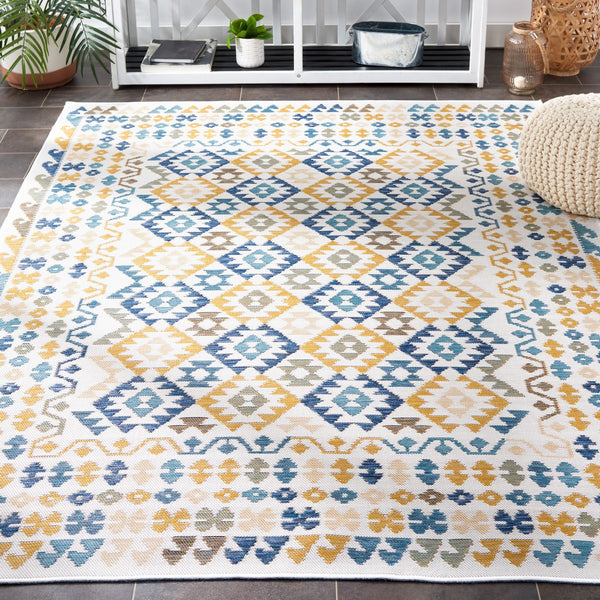 Safavieh Sunrise 622 Flatweave Indoor / Outdoor Rug Ivory / Blue Gold 8' x 10'