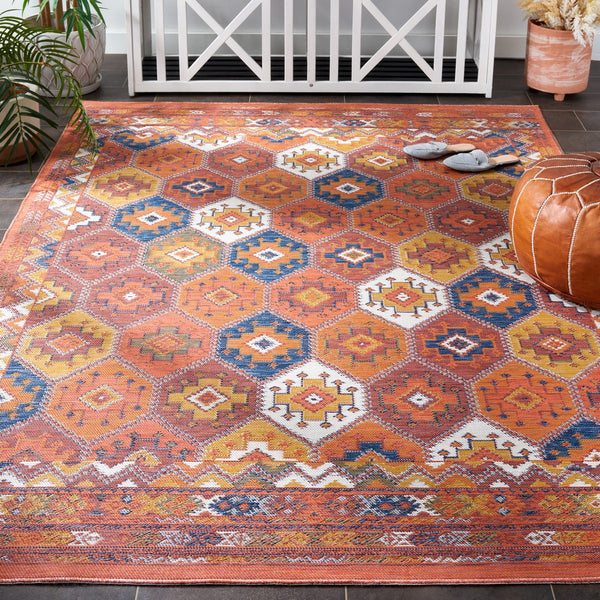 Safavieh Sunrise 630 Flatweave Indoor / Outdoor Rug Gold / Rust Blue 8' x 10'