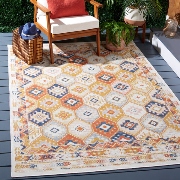Safavieh Sunrise 630 Flatweave Indoor / Outdoor Rug Gold / Rust Blue 8' x 10'
