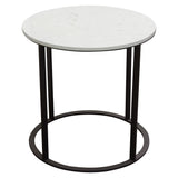 Surface Round End Table w/ Engineered Marble Top & Black Powder Coated Metal Base