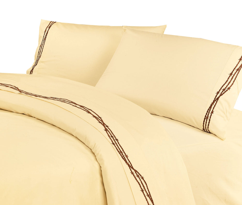HiEnd Accents 350TC Barbwire Embroidered Sheet Set SW3500-FL-CR Cream 100% Cotton 80x100x0.2