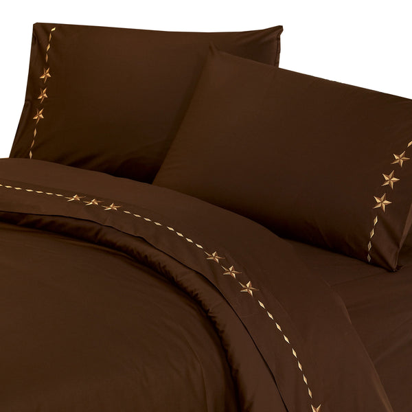 HiEnd Accents 350TC Embroidered Star Sheet Set SW3505-FL-CH Brown 100% cotton 80x100x0.2