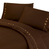 HiEnd Accents 350TC Embroidered Star Sheet Set SW3505-QN-CH Brown 100% cotton 90x102x0.2