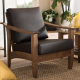 Baxton Studio Pierce Mid-Century Modern Walnut Brown Wood and Dark Brown Faux Leather 1-Seater Lounge Chair