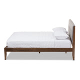 Baxton Studio Leyton Mid-Century Light Grey Fabric and Medium Brown Finish Wood Queen Size Platform Bed
