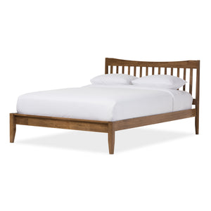 Baxton Studio Edeline Mid-Century Modern Solid Walnut Wood Curvaceous Slatted King Size Platform Bed 