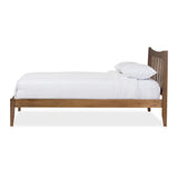 Baxton Studio Edeline Mid-Century Modern Solid Walnut Wood Curvaceous Slatted Queen Size Platform Bed 