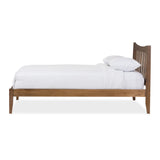 Baxton Studio Edeline Mid-Century Modern Solid Walnut Wood Curvaceous Slatted King Size Platform Bed 