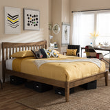 Baxton Studio Edeline Mid-Century Modern Solid Walnut Wood Curvaceous Slatted Queen Size Platform Bed 