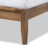 Baxton Studio Daylan Mid-Century Modern Solid Walnut Wood Slatted Queen Size Platform Bed 