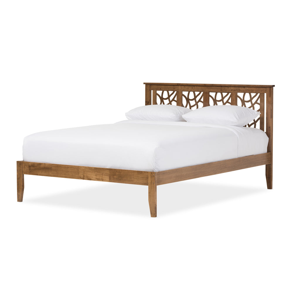 Baxton Studio Trina Contemporary Tree Branch Inspired Walnut Wood Queen Size Platform Bed 