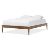 Baxton Studio Bentley Mid-Century Modern Walnut Finishing Solid Wood Queen Size Bed Frame 