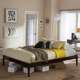 Baxton Studio Bentley Mid-Century Modern Cappuccino Finishing Solid Wood Queen Size Bed Frame 